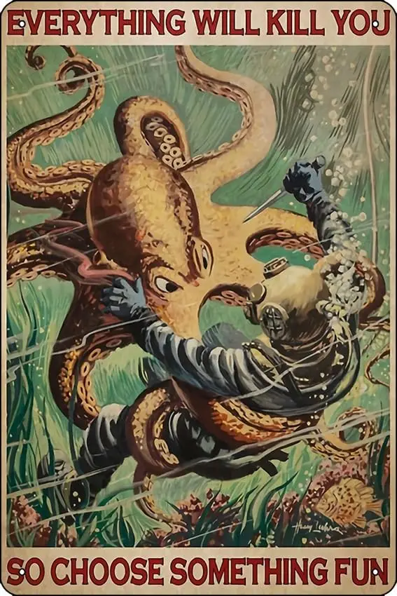 Scuba Diving Poster Metal Tin Sign Fun Home Art Wall Decor 8x12 Inch