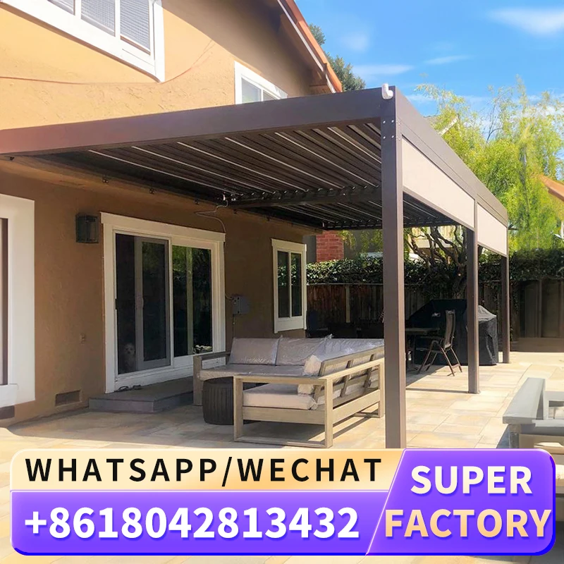 Exterior 3x3 3x4 Sun Shade Pergola Aluminium Louvered Pergola Gazebo Motorized Electric Waterproof Bioclimatic Pergola Roof Kits