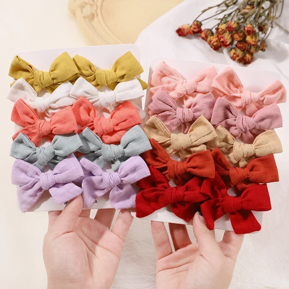 10Pcs/set Solid Color Cotton Hair Bows Hair Clips for Baby Girls Boutique Hairpins Barrettes Headwear Hair Acesssories Wholesale