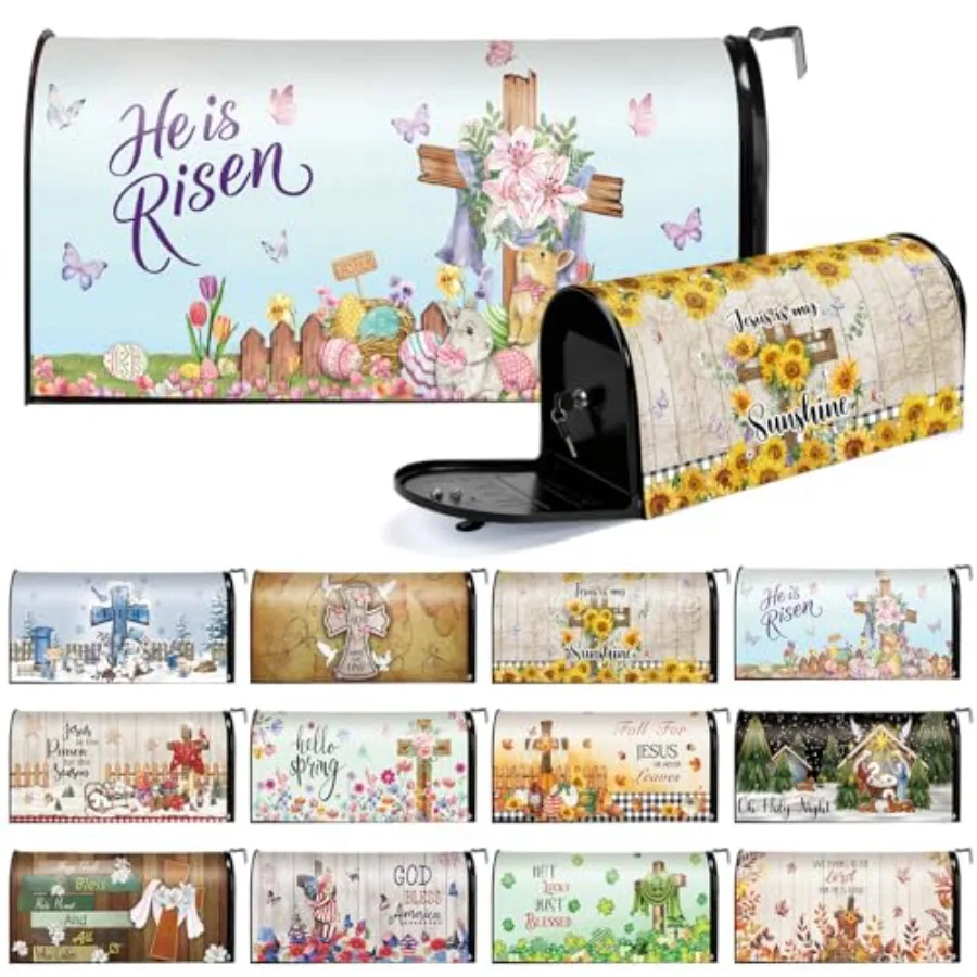 

12 Pcs Christian Seasonal Mailbox Covers Magnetic Standard Size 18 x 21 Inch Spring Easter Summer Patriotic Magnetic Mailbox Co
