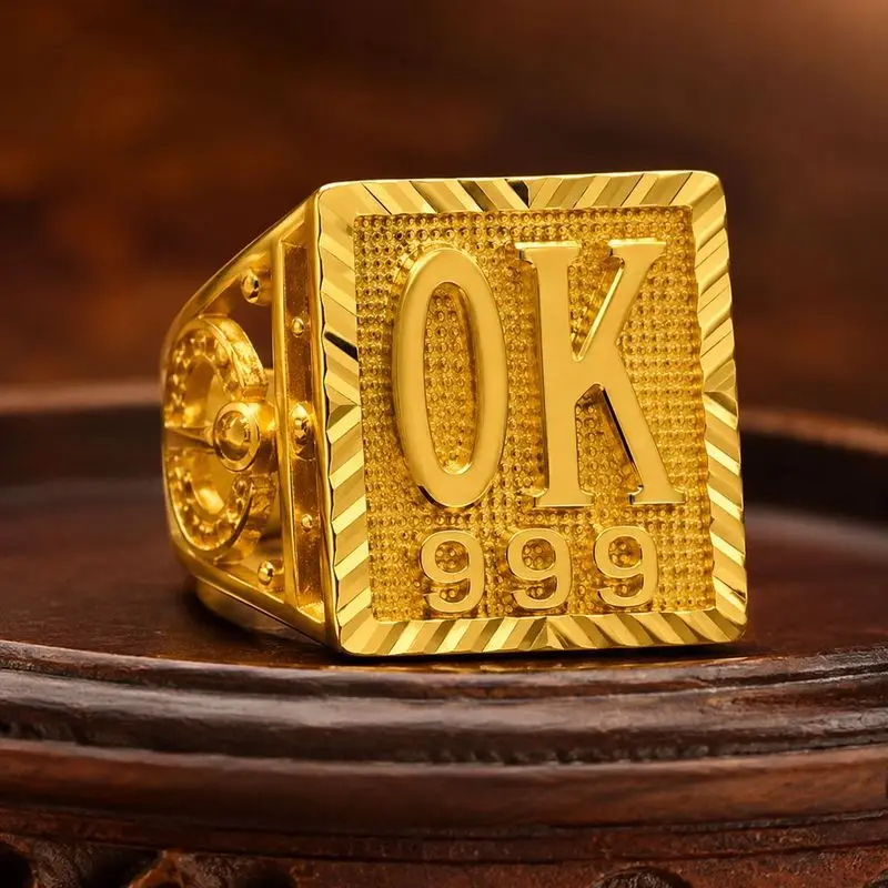 Luxury 100% Genuine 24K Gold Open-End Ring OK Domineering Men'S High-End Sense New Model