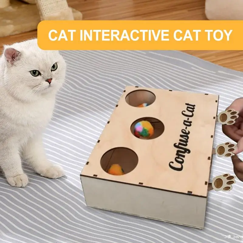 Cat Hunting Box Toy Confuse A Cat Box Wood Cat Hunting Box Puzzle Toy For Enrichment Natural Interactive Play For Kittens Cat