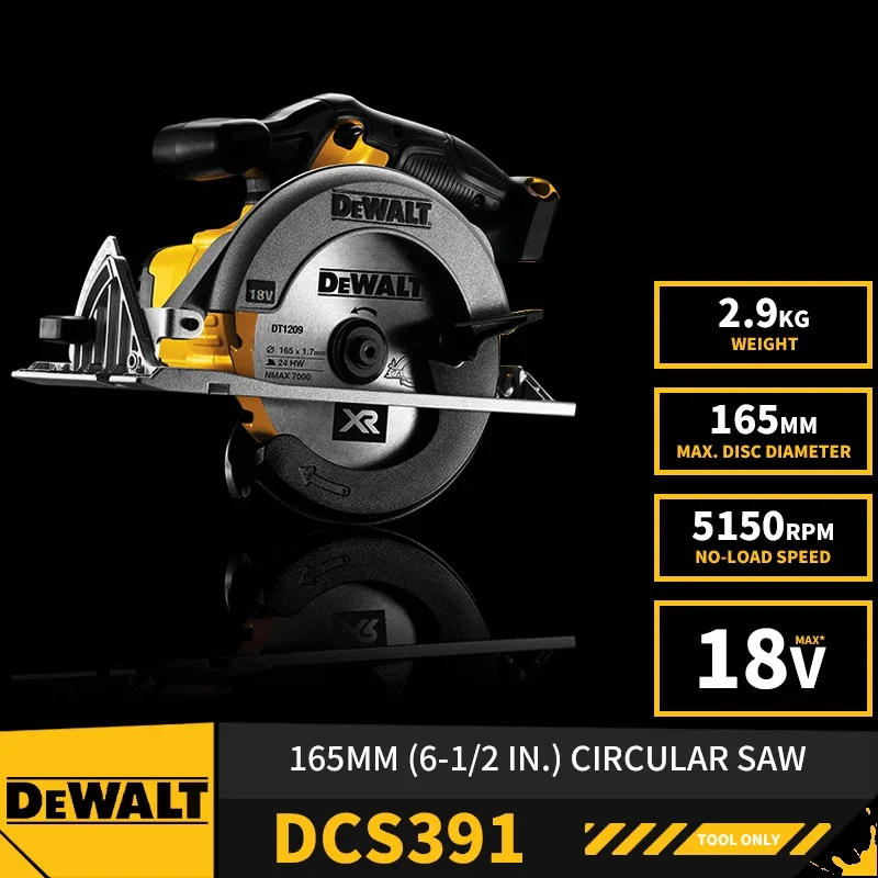 DEWALT DCS391 165MM 6-1/2in Cordless Circular Saw 5150RPM 18V Carpenter Woodworking Lithium Power Tools