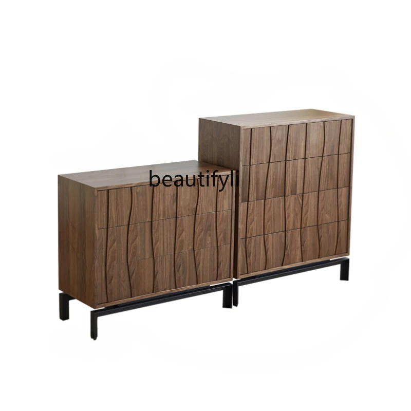 

North America Black Walnut 3 Four-Bucket Cabinet Modern Simple Retro Style Bedroom Underwear Storage Locker Wall Cabinet