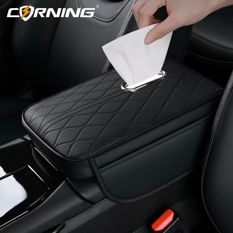 PU Leather Memory Sponge Car Armrest Cushion Universal Arm Rest Pad Auto Wear-Resistant Anti Slip Center Console Box Protector