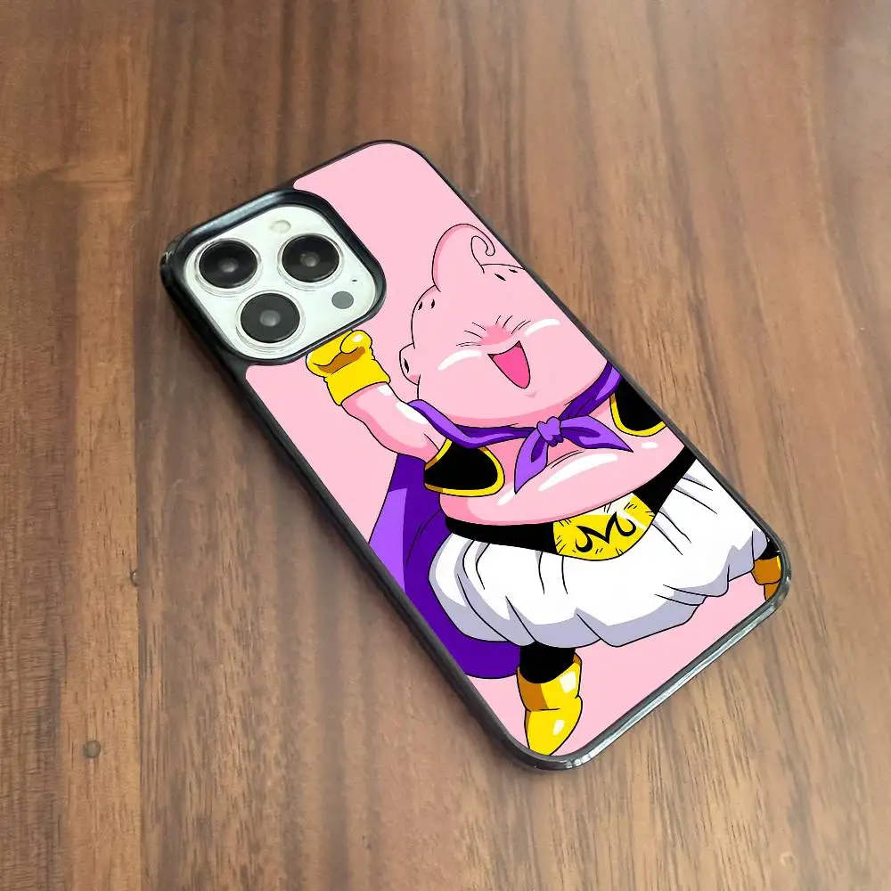 Милый чехол для телефона Majin Buu в стиле аниме, подходит для Apple 16 PRO MAX 15 14 13 12 MINI 11 с нашивкой, черный твердый корпус