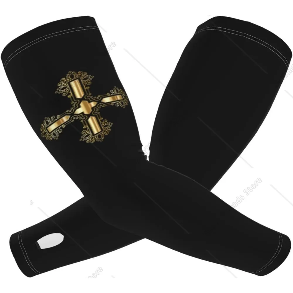 Christian Cross Gold Sun-Defying Elegance Comfortable Cooling Arm Sleeves