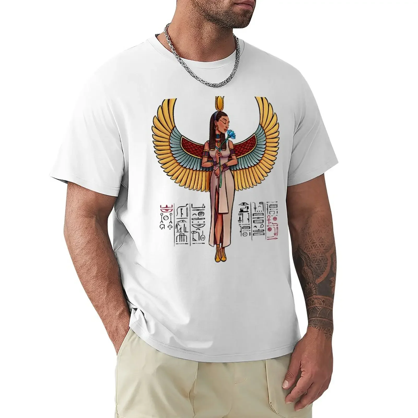 

Ancient Egyptian Goddess Holding a Lotus Flower T-Shirt vintage clothes summer top mens big and tall t shirts