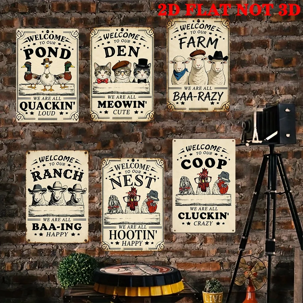 6pcs Retro Farmhouse Metal Signs Wall Decor - And Dustproof Suitable for Man Cave, Office, Bar, Garage, Kitchen - Vintage Welcom