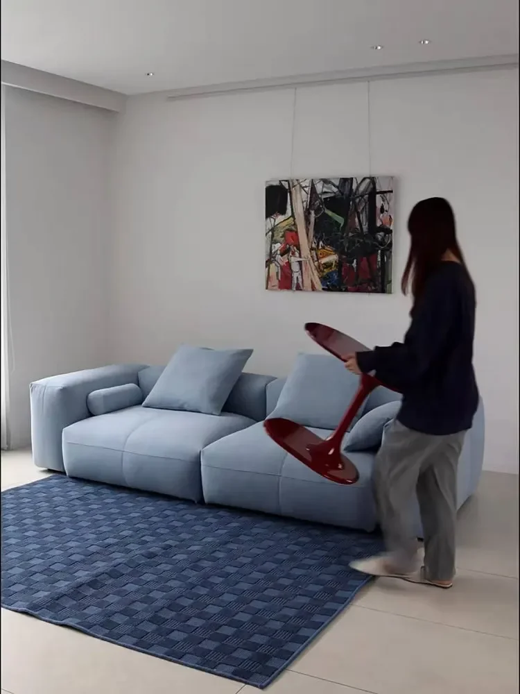 Italian minimalist puff fabric module sofa dopamine blue living room modern simple light luxury small apartment sofa