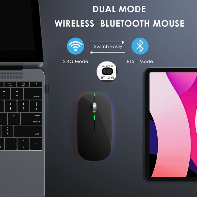 BT5.1+2.4Ghz Wireless Mouse with Mouse Jiggler,Rechargeable 2.4G Mouse, Mouse Mover for USB-Enabled Computer,Black