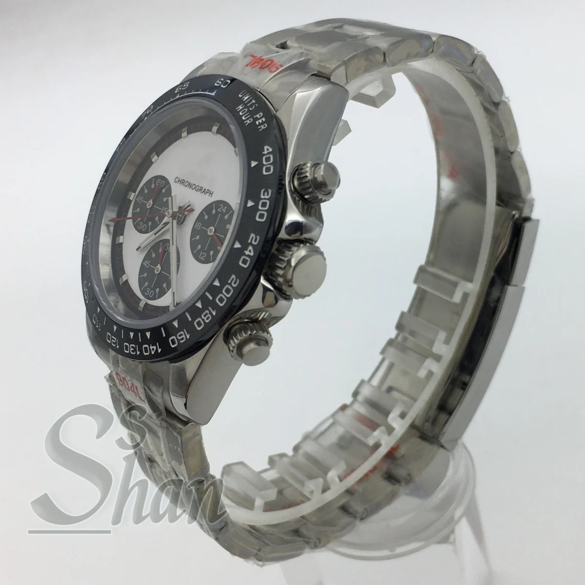 Jam Tangan Chronograph Pria Kuarsa 39Mm Kristal Safir VK63 Gerakan Tali Baja Tahan Karat Bezel Hitam Abu-abu dengan Pemolesan Tengah