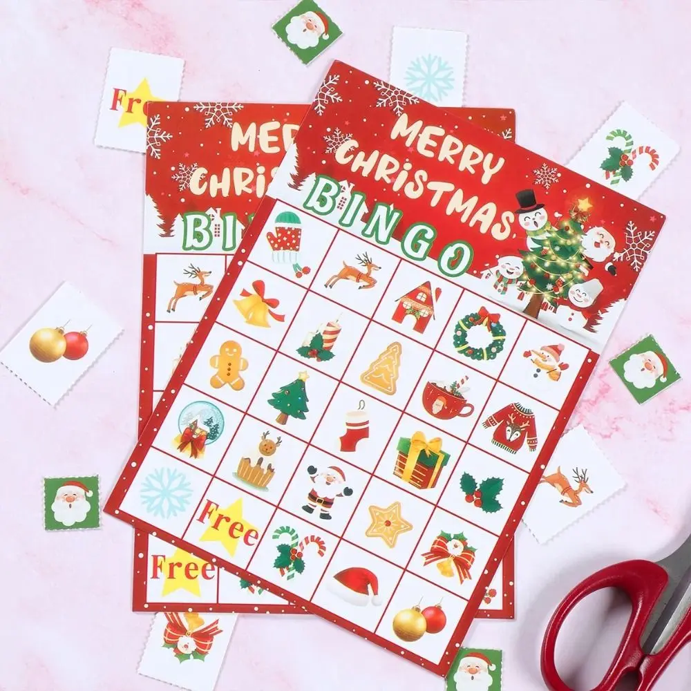 Reward Stickers Christmas Bingo Game Reusable Educational 24 Players Bingo Paper Card Funny Interesting Bingo Set