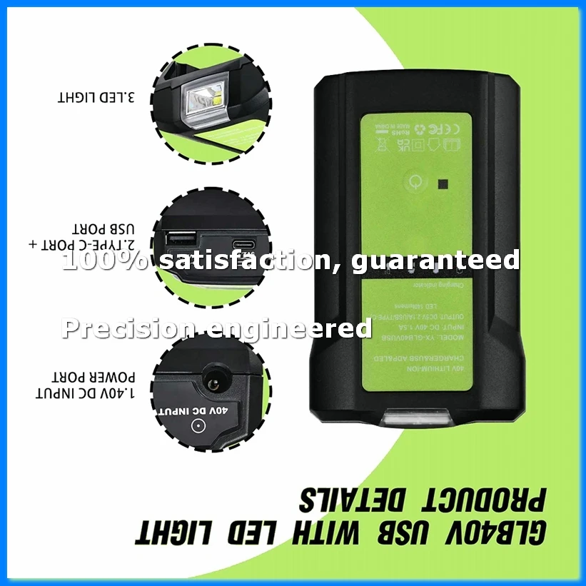 GLB40V Adapter Light for Greenworks Glibo 36-40V Lithium Batteries Overcharge Protection Electric Tool EU Plug-AD23