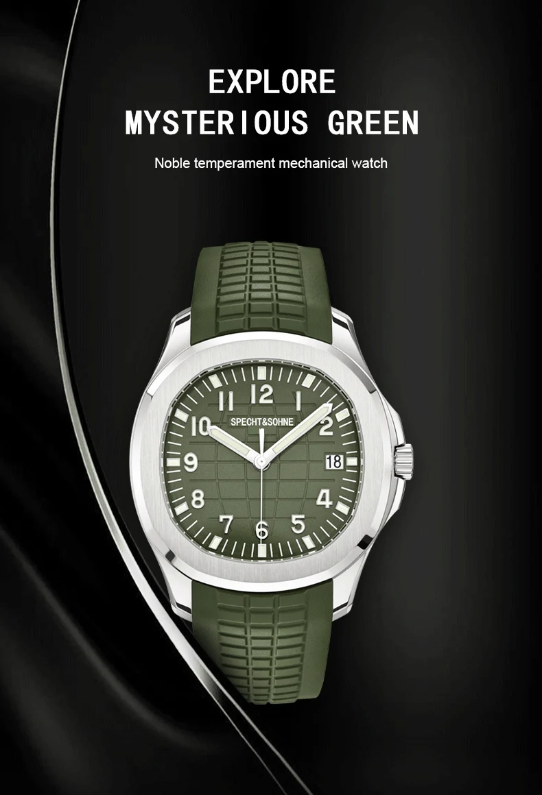 Specht&Sohne 2025, neue luxuriöse Herren-Mechanische Armbanduhr, Miyota 8215, Edelstahluhr, grüner Gummi-Saphir, Reloj Hombre – Detail 2