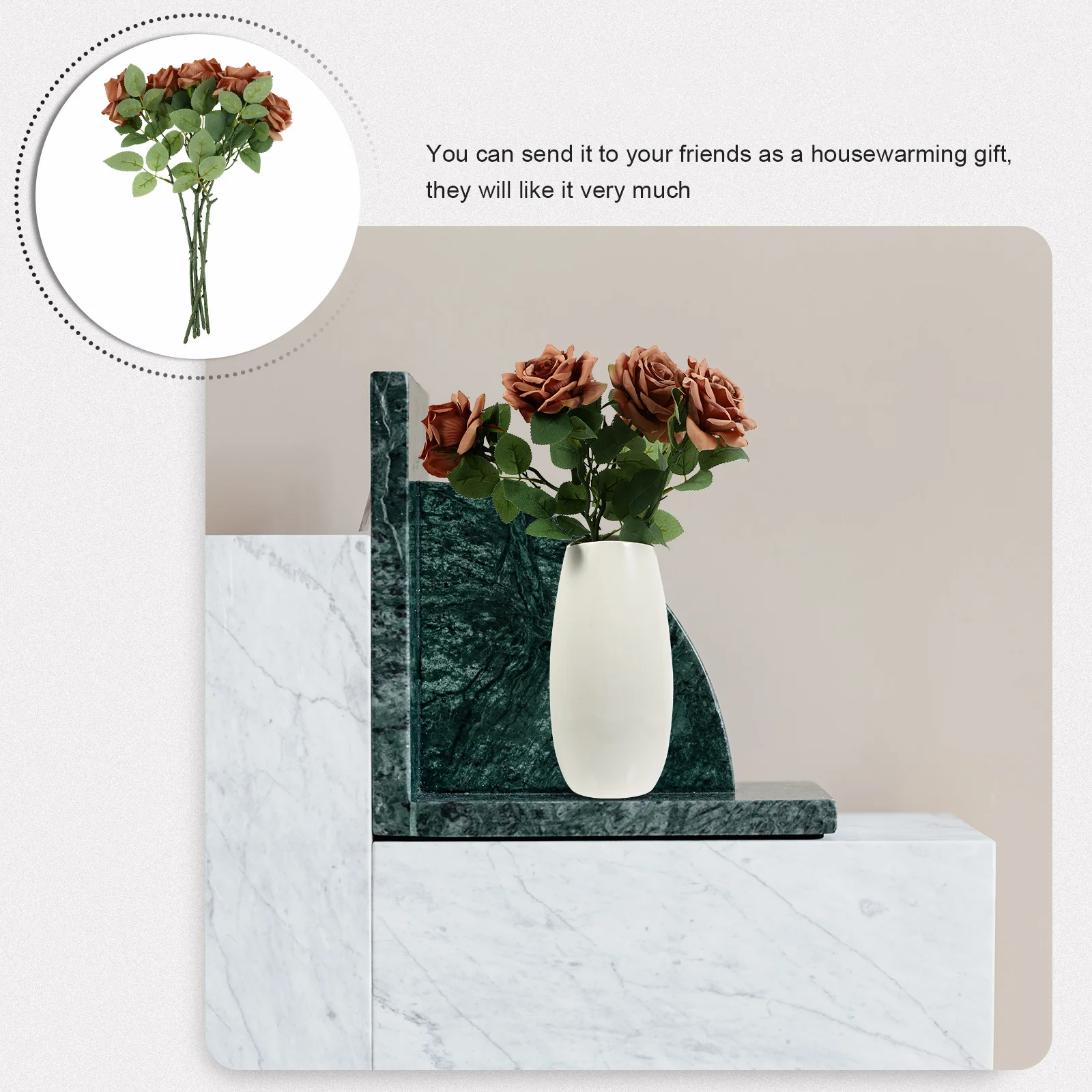 

5pcs Artificial Decorative Bouquet Home Office Adornment Fake Roses Arrangement Wall Vase Decor Realistic