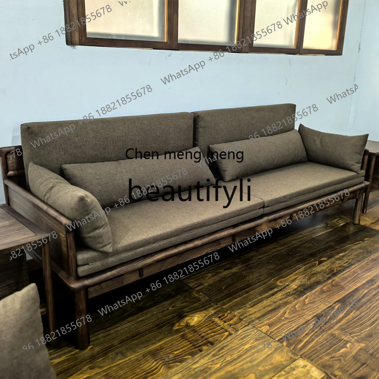 X Black Walnut New Chinese Style Solid Wood Sliding Bed Extendable Solid Wood Sofa
