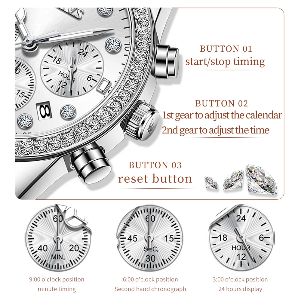 OLEVS Quartz Watch for Women Luxury Elegant Multifunctional Chronograph Waterproof High Quality Lady Watch Set Gift 9909