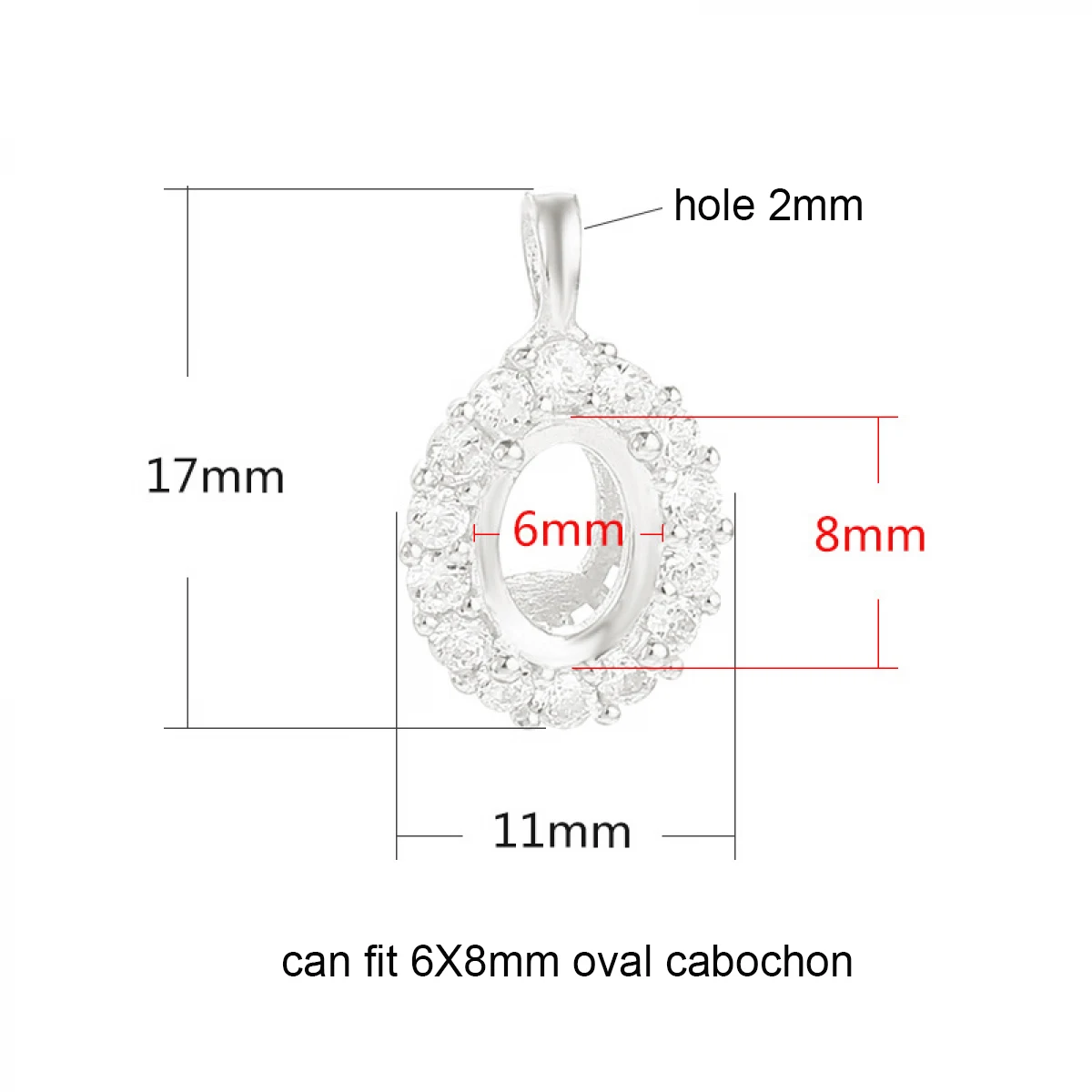 100% S925 Silver Inlaid Zircon Oval Pendant Cabochon Setting Tray Fit 6x8mm Gemstone DIY Pendant Charm Jewellery Making Supplies