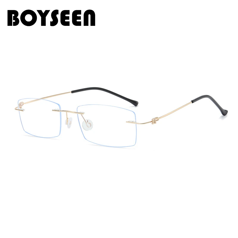 Ultra light square titanium frameless presbyopia glasses anti blue light flat glasses frame can be matched with prescription