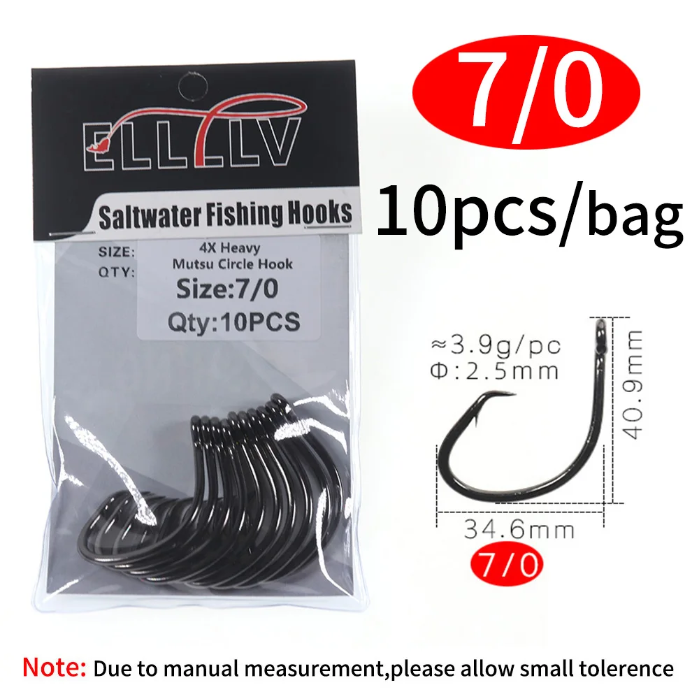 Elllv 4X Zware Mutsu Cirkel Super Sterke Zoutwater Boot Vissen Trolling Haak Offset 5/0 - 16/0 voor Grouper Snapper Tonijn Haai