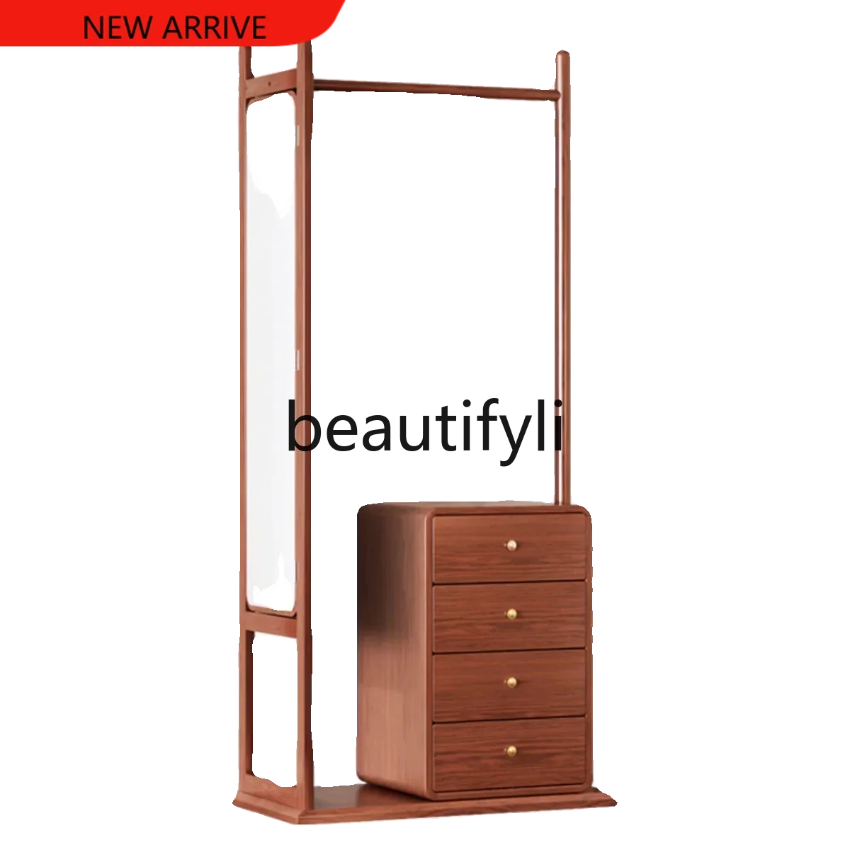 

X Solid wood coat rack three-pole hanger floor-to-ceiling bedroom vertical home living room clothes hanger drawer