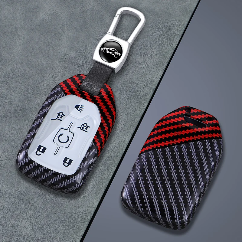 For Chevrolet Tahoe Silverado Suburban Tahoe GMC Sierra Acadia Terrain Carbon Fiber Car Remote Key Case Cover Keychain Holder