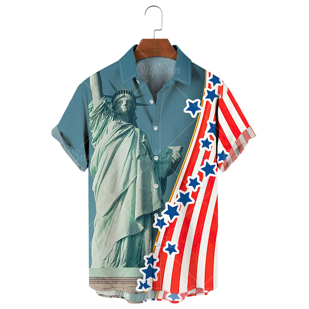 Camisas Con Estampado De Bandera Americana Para hombre, Camisas Hawaianas Informales A La moda, Primavera/Verano, 2024