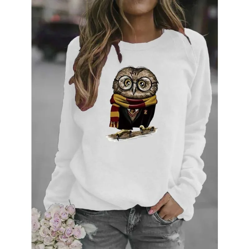 Women's Owl Print Crew Neck Hoodie Streetwear Women  Sweatshirt  Harajuku  Aesthetic  Sweatshirts