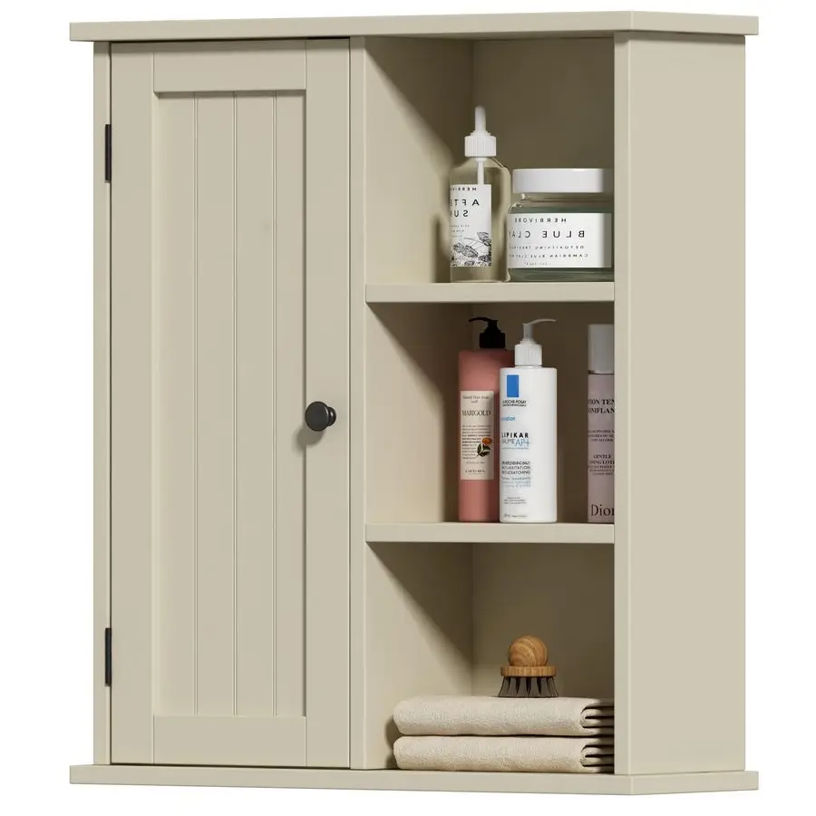 

Bathroom Wall Cabinet, Medicine Cabinet with Door and 3 Open Shelves, Wall Mounted Storage Organizer for Bathroom, Kitchen, Livi