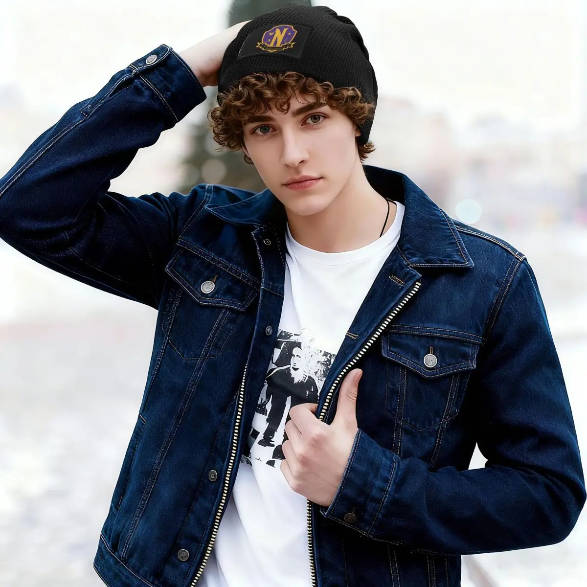 Nevermore Academy Crest (clean) Skullies Beanies Hats Warm Autumn Winter Outdoor Cap Fleece-Lined Bonnet Caps