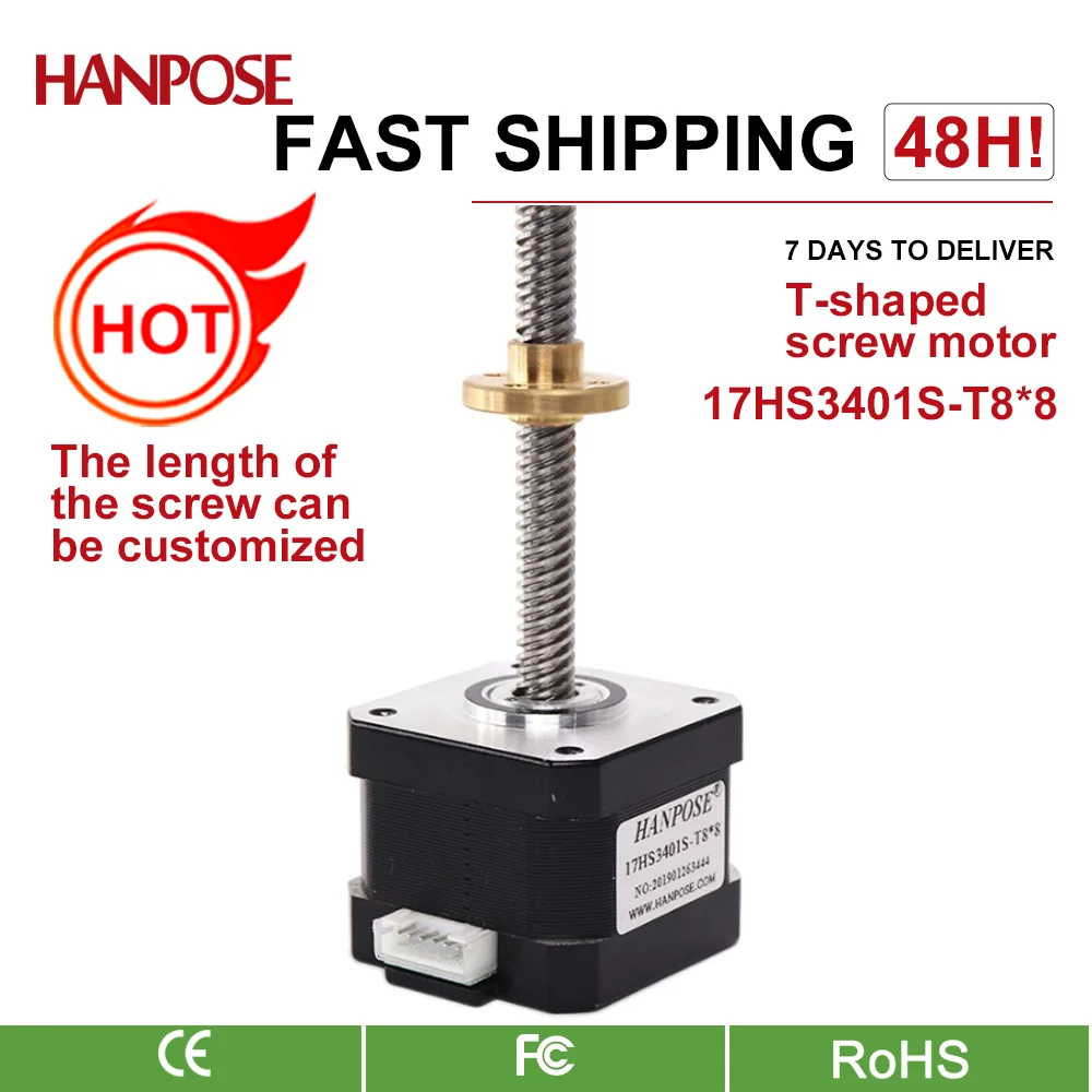 HANPOSE Nema17 17HS3401S-T8*8 Screw Rod Linear Stepping Motor1.3A 300mm Z-Motor with Trapezoidal Lead Srew for 3D printer