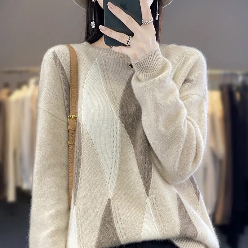 100 Pure Wool Pullover O-Neck Women\'s Sweater Colored Knitted Hollow out Women\'s Full Sleeve Australian Wool Sweater New Style