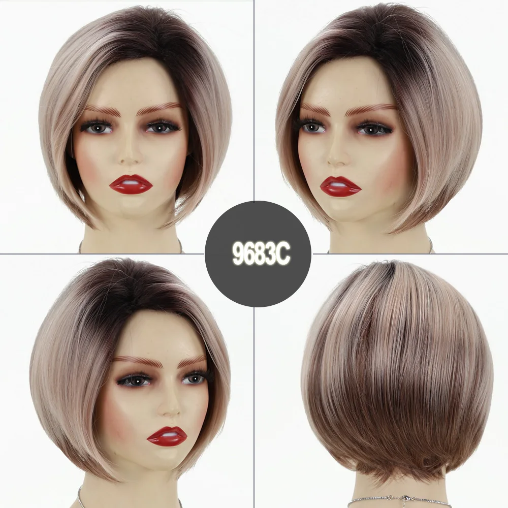 Light Grey Wigs for Women Ash Blonde Wig Side Part Synthetic Hair Replacement Realistic Short Bob Wigs for Cosplay Daily Use