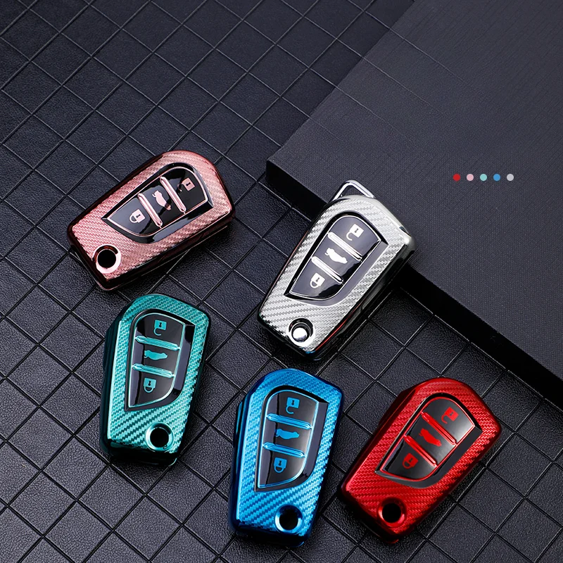 TPU Carbon Filber Car Key Case Cover for Toyota Auris Corolla Avensis Verso Yaris Aygo Scion TC IM Camry RAV4 Forturner Hilux