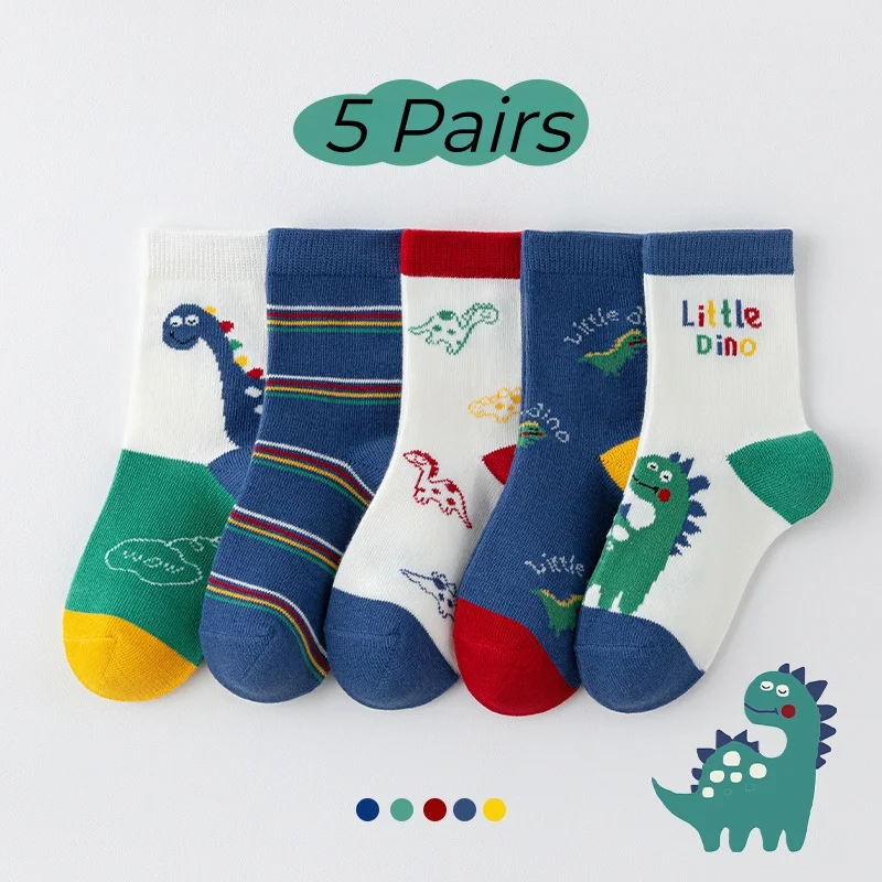 5 Pairs Kids Crew Socks Spring Summer Mid-Calf Sport Socks for Boys Children Non-Slip Socks