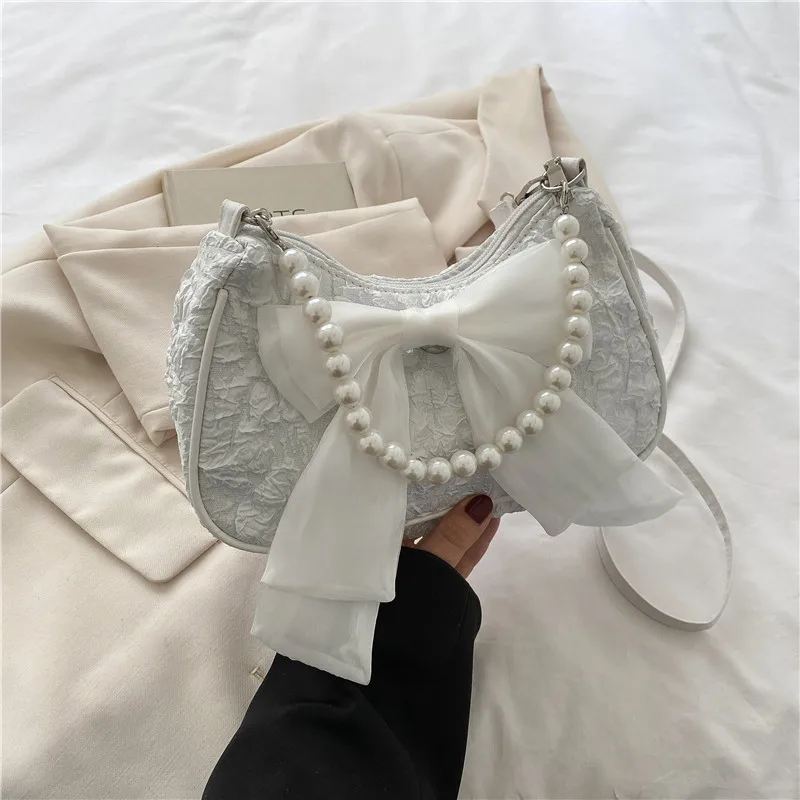 

Pearl Female Bag Retro Luxury Designer Handbag Bow Crossbody Bags Fashion Canvas Women's 2023 Trend Shoulder bag Purses