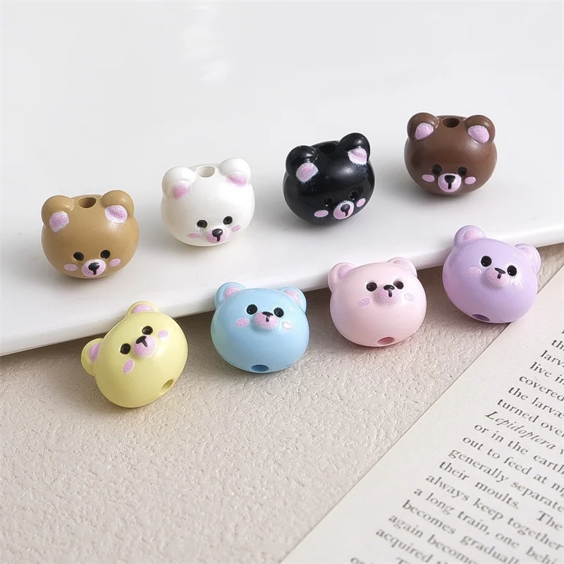 Wholesale 100pcs/lot color pattern print animals cartoon bears shape acrylic heads diy jewelry garment hair accessory