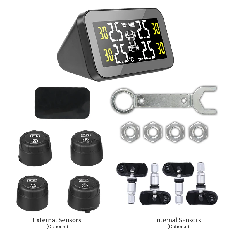 TPMS Energia solare Intelligente Wireless 4 pneumatici Sistema di monitoraggio della pressione per auto intelligente Accessori Strumento di