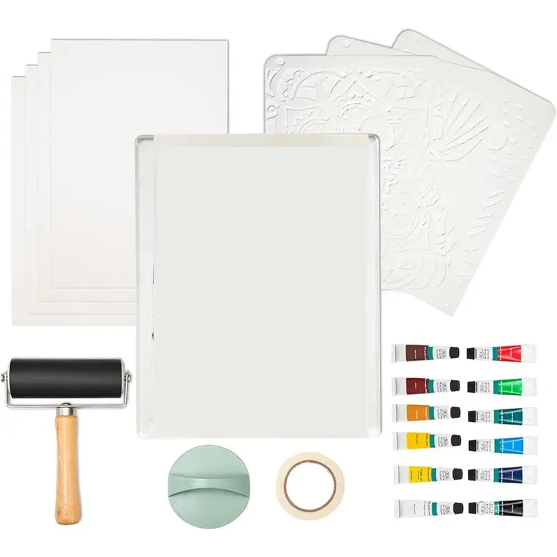 AUAU-Gel-Druckplatten-Set, mit 8 x 10 Zoll Gelatineplatte, Druckpapier, Acrylfarbe für Kunst, Monoprinting, Kartenherstellung