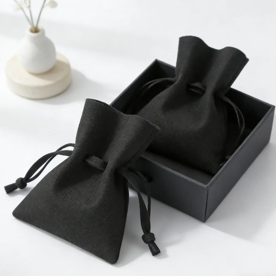 5Pcs Minimalist Microfiber Suede Drawstring Jewelry Bags Reusable Storage for Men Cufflink Tie Clip Watch Chain Business Gift
