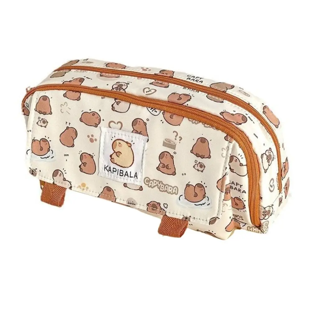 INS Capybara Four-layer Large Capacity Pen Bag Cute Cartoon Pencil Case Stationery Organizer Storage Bag For Students Gift