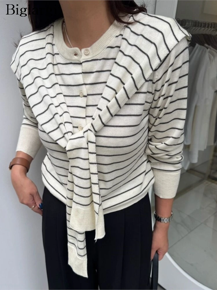 

Вязаный осенний кардиган, женский полосатый принт, модные повседневные женские укороченные кардиганы, корейский стиль, женский свитер с длинными рукавами, пальто