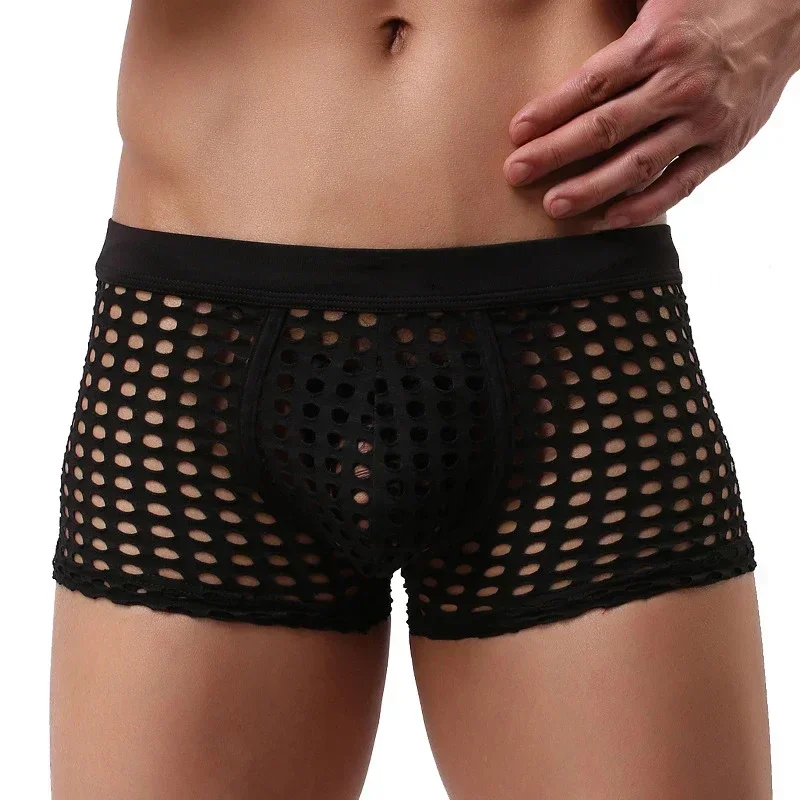 

Ice Silk Mesh Underwear Men Comfortable Hollow Out Breathable Panties Mid-rise Summer Cool Sexy U Bulge Pouch Boxer Shorts Cueca