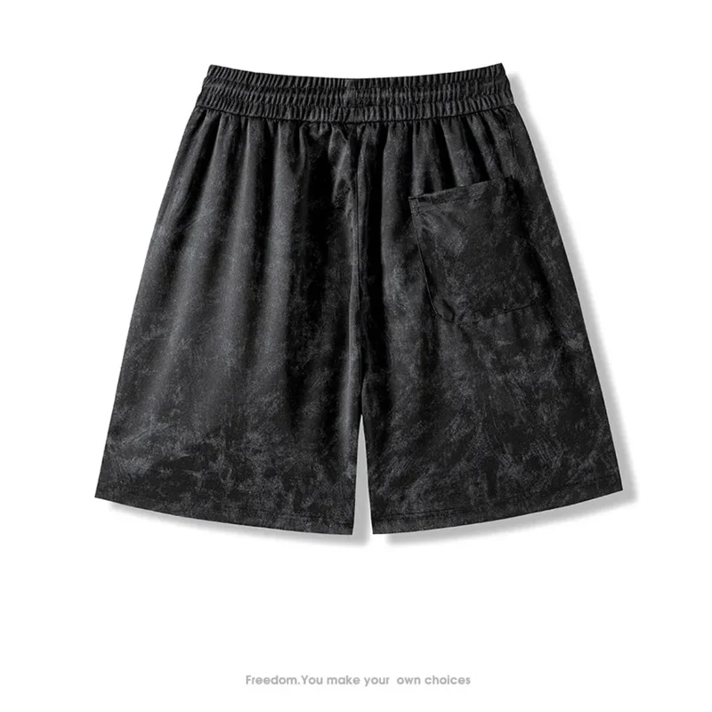 

Летние мужские свободные шорты из ледяного шелка, длиной до колена, с окрашенным узором, в простом корейском стиле, рабочие брюки-карго