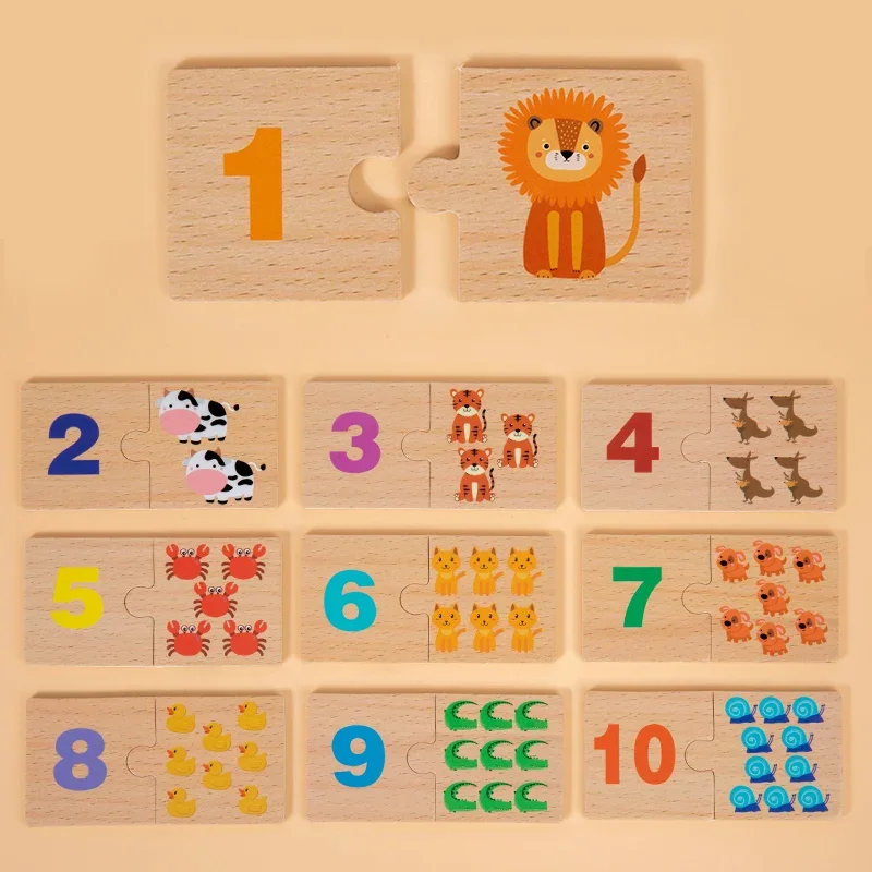Montessori Math Toys Wooden Learning Number Geometry Kids Matching Puzzle Digital Pattern Thicken Game for Children