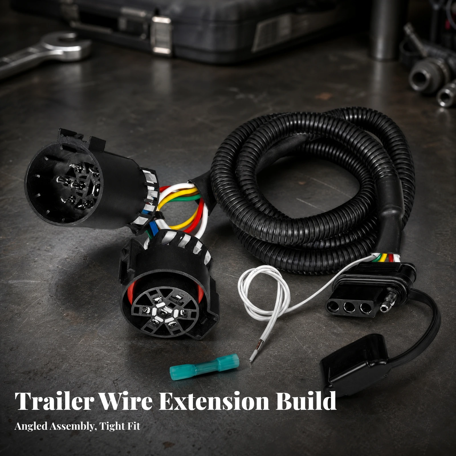 43-Inch Trailer Wiring Harness Extension Weatherproof 7-Way to 4-Pin Trailer Adapter Easy Installation Heavy Duty