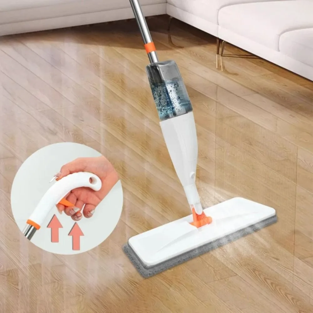 New Microfiber Mop Floor Spray Mop Wet Dry Use Spray Function Floor Mop Reusable Pads Rotating Base Flat Mop Home Floor Cleaning