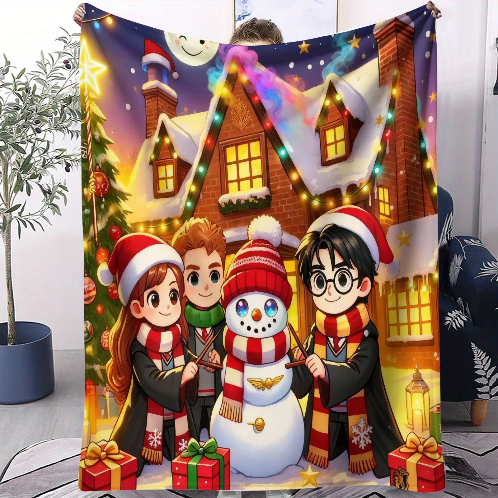 Linda manta navideña con estampado de Harry Potter, manta de franela, ligera y suave para cama, regalo para niños y adultos para Navidad