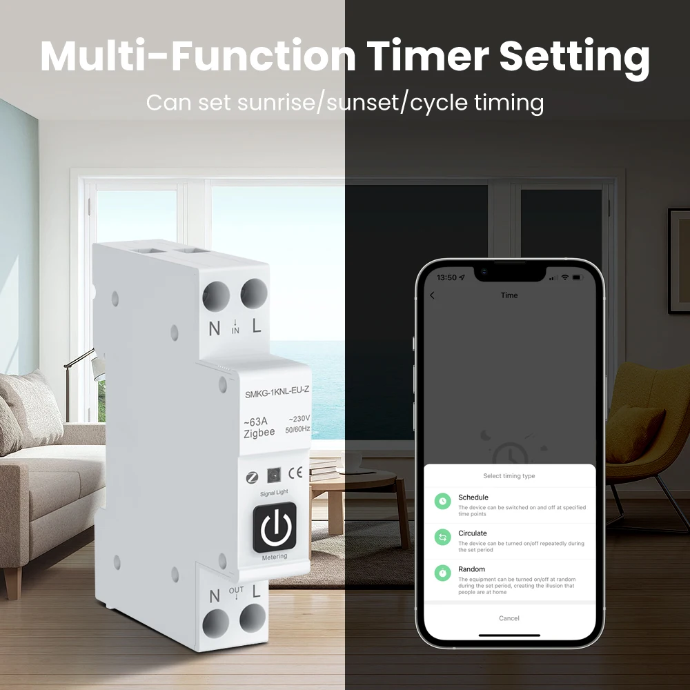 AVATTO Tuya WiFi ZigBee Smart Circuit Breaker with Power Monitor Metering 1P 63A DIN Rail work with Smart life Alexa Google home